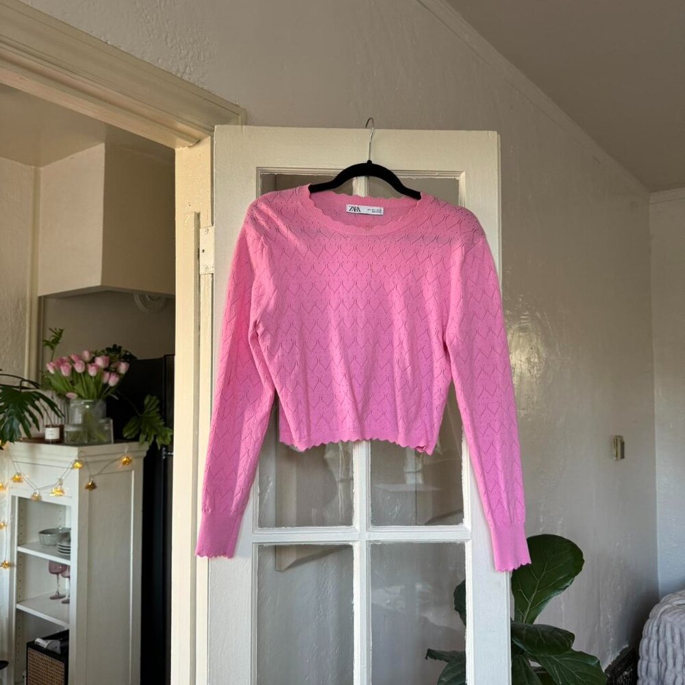 Cropped pink heart sweater